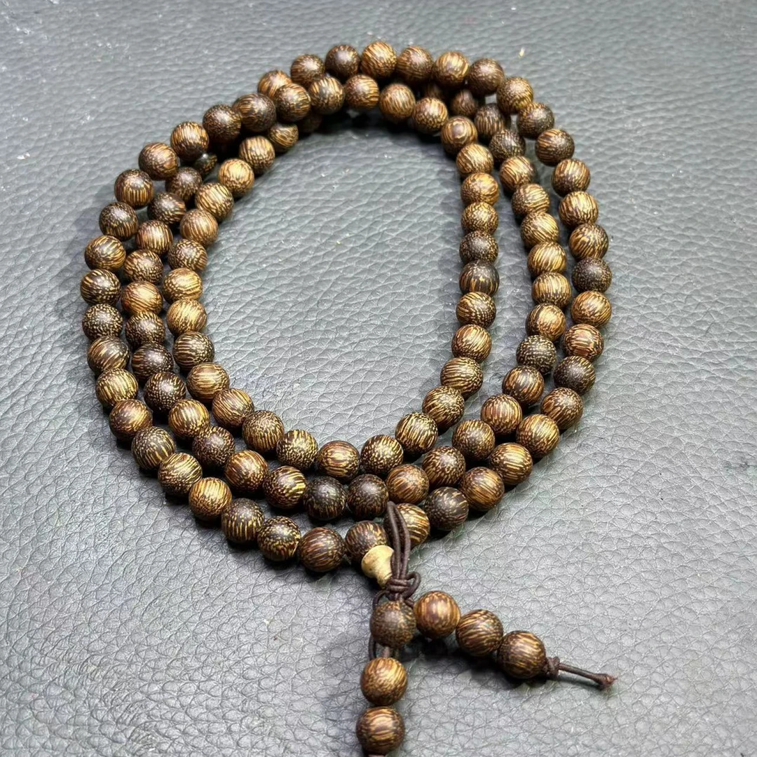 A108印度老山檀黑肉满结油卡0.8多圈手串