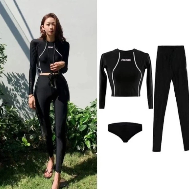 潜水服女夏冲浪泳衣长袖长裤防晒分体保暖全身浮潜保守水母游泳衣