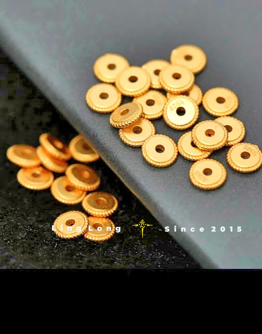 925银银制品 G95古法银925纯银镀金车轮隔片divy文玩手串