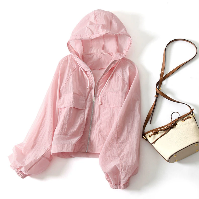 防晒衣轻薄舒适撞色连帽宽松短外套防晒衣女薄款2025夏季新款上衣