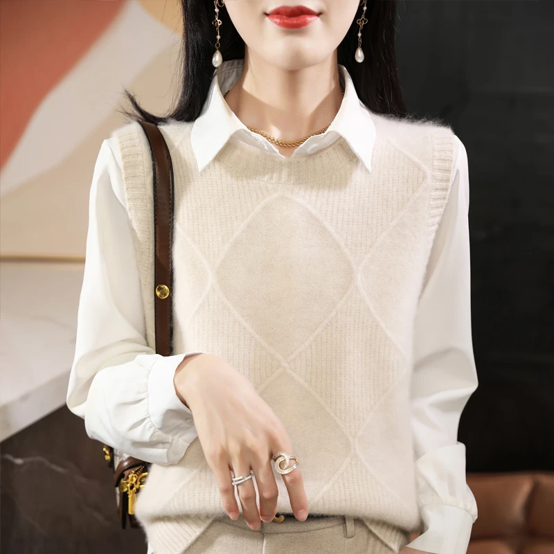 【羊毛马甲】100纯羊毛套头无袖针织坎肩女士宽松百搭  春秋必备