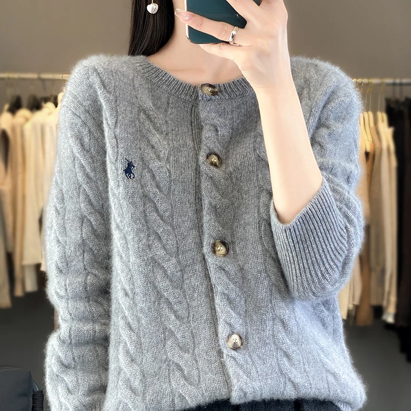 【拉夫家】100%纯羊毛衫  春秋新款圆领宽松气质百搭毛衣外套女