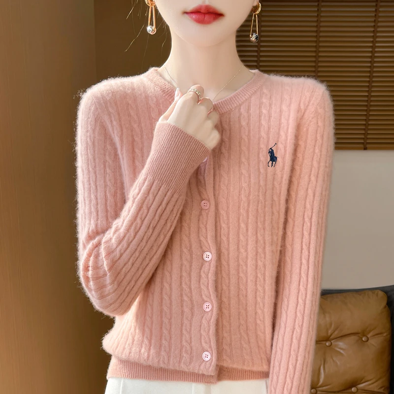 【新粉补贴福利款】100纯羊毛衫 秋冬款扭花刺绣圆领针织毛衣外套女