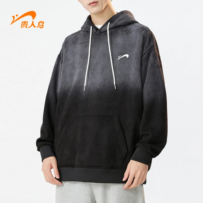 贵人鸟渐变抓绒卫衣男款春秋冬季潮牌连帽男装百搭长袖休闲上衣服