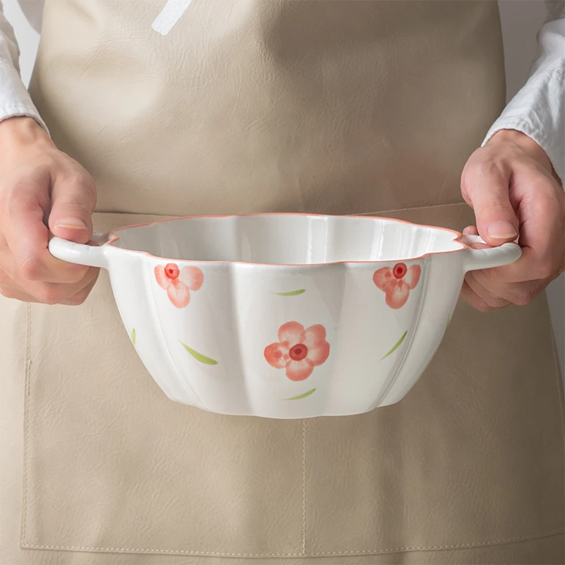 23新款拾莉樱花陶瓷餐具大容量花朵双耳汤碗汤盆高颜值ins风