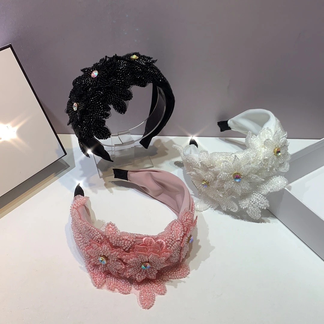 重工复古公主宽边蕾丝立体花发箍时髦感优雅发饰发卡