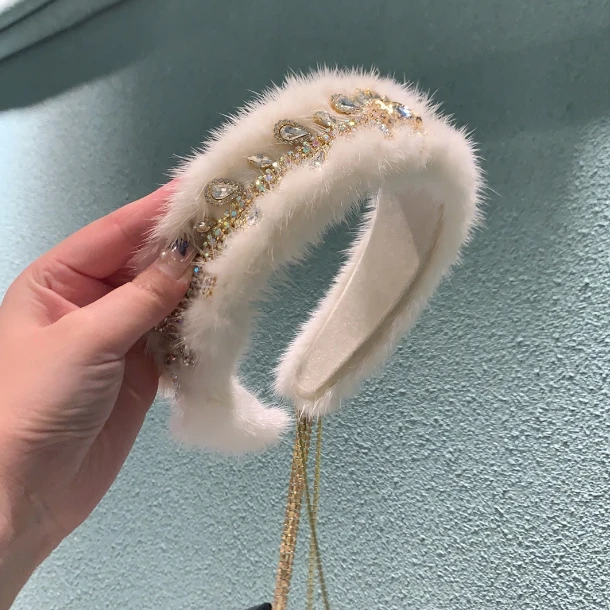 21秋冬发箍女韩版百搭毛皮草流苏头饰名媛风发夹