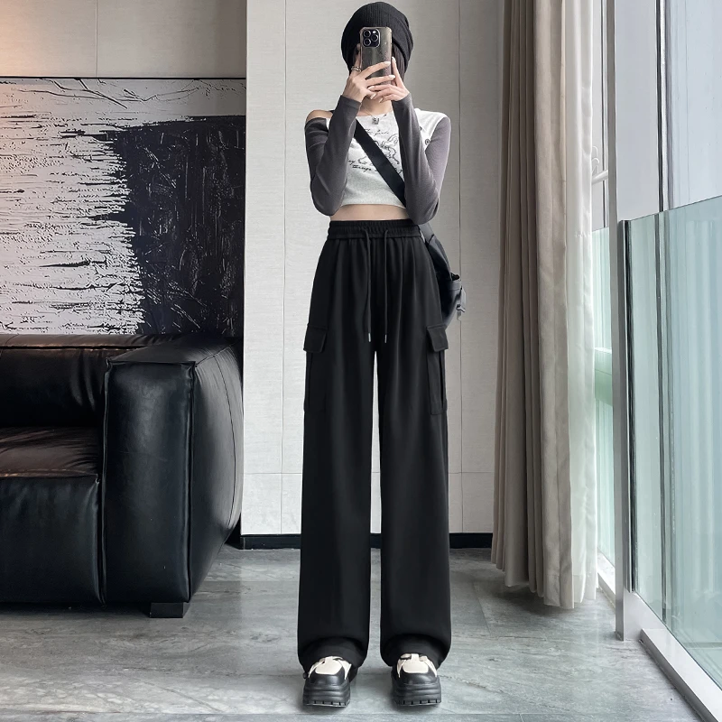 窄版阔腿裤女2024新款夏季高腰显瘦直筒裤垂感显瘦百搭工装休闲裤