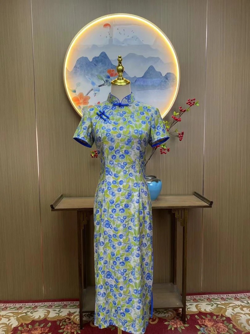 蓝莓果 夏季新款单层日常气质国风复古优雅旗袍
