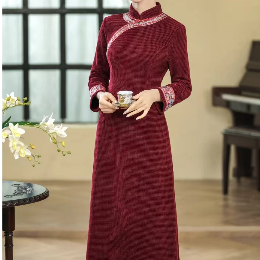 佳慧 冬款日常气质文艺国风复古优雅奥黛改良旗袍