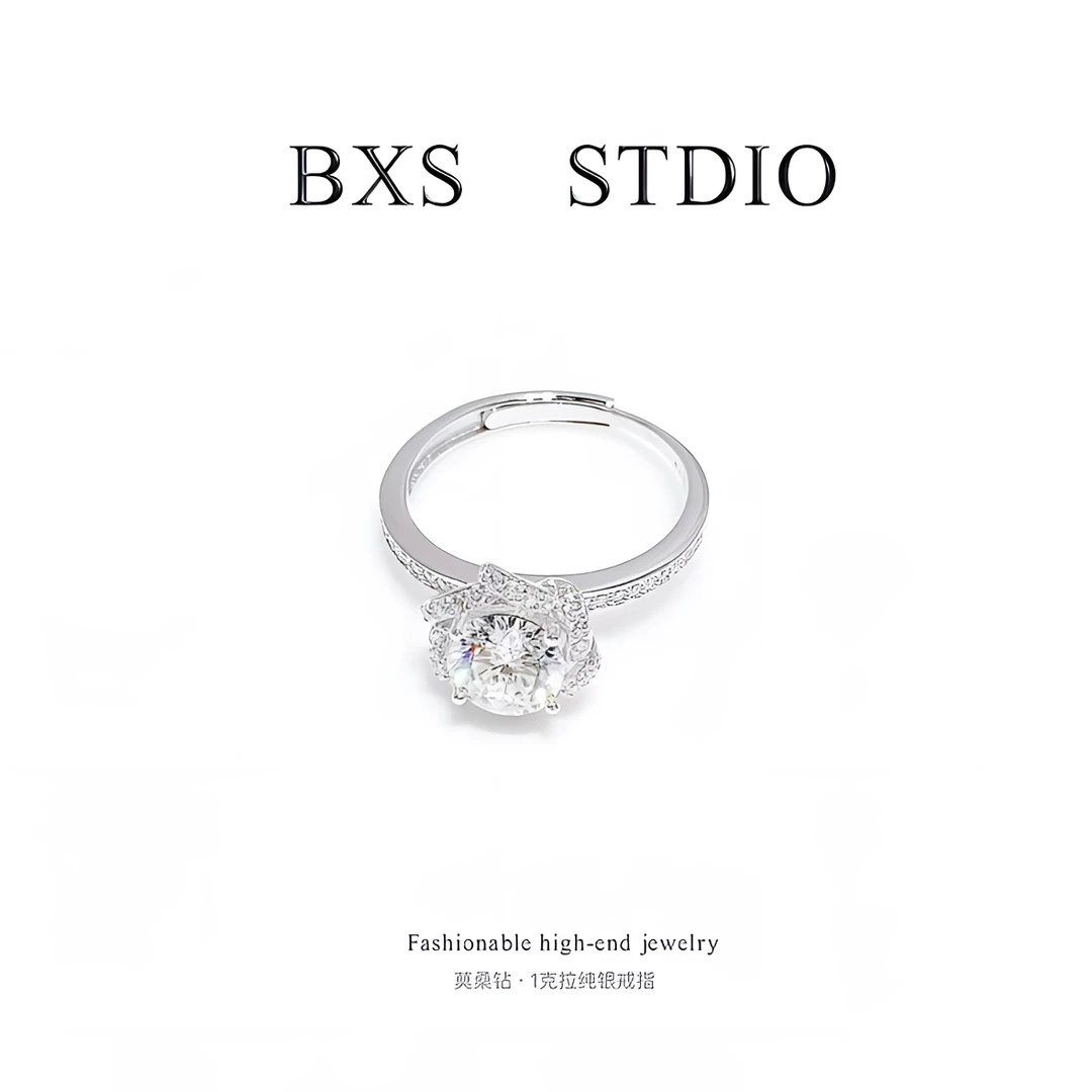 925银莫桑石戒指 BXS - 莫桑石s925纯银婚戒繁星戒指