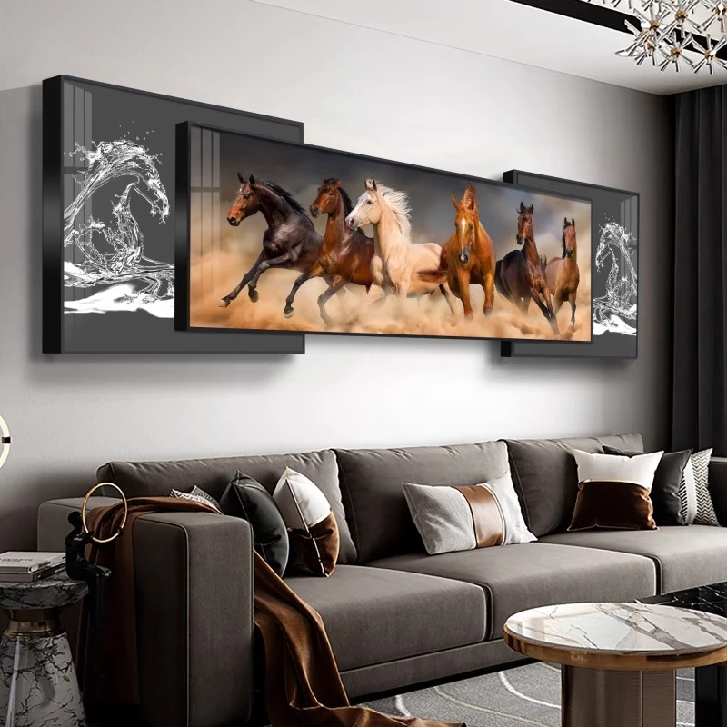 马到成功客厅装饰画沙发背景墙挂画办公室八骏图2024新款壁画