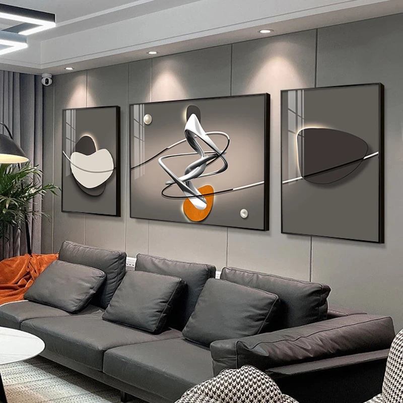 轻奢客厅石来运转三联装饰画现代大气抽象壁画客厅沙发背景墙挂画