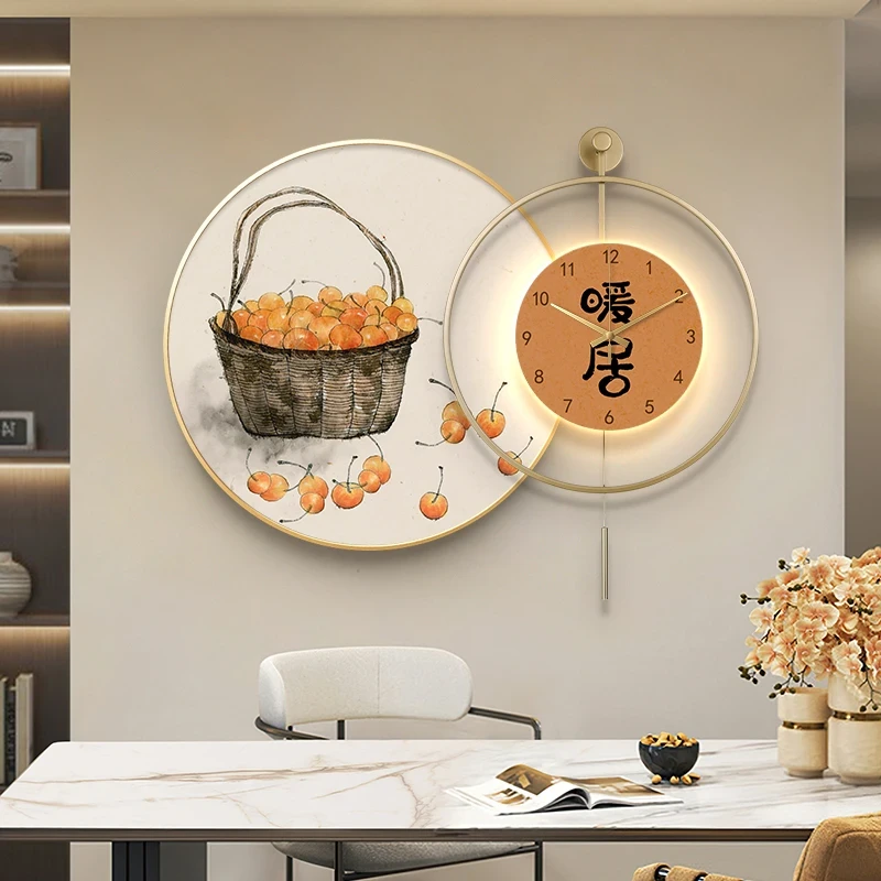 餐厅挂钟装饰画现代新中式沙发钟表餐桌饭厅挂画简约客厅暖居时钟