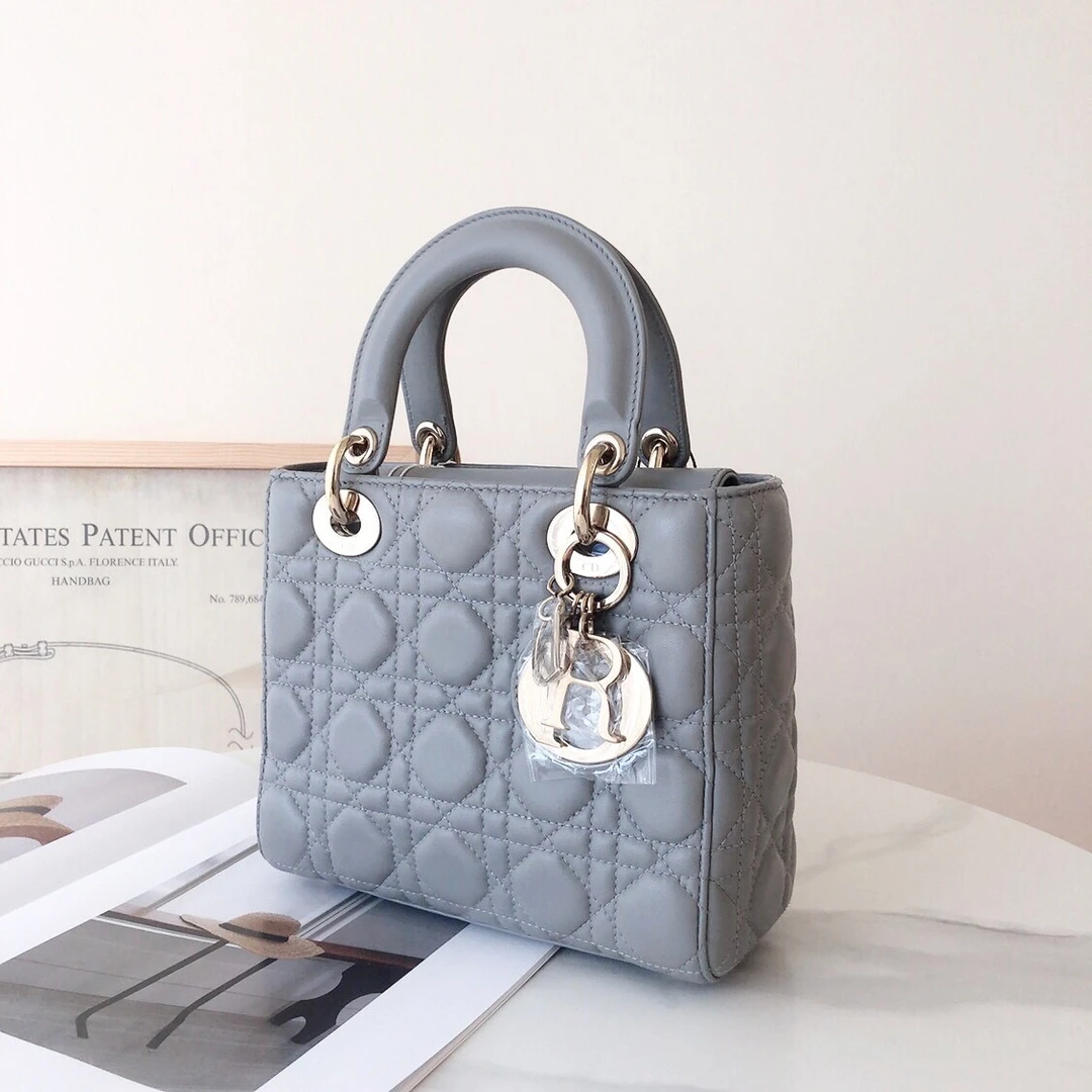 99新 Dior/迪奥 Dior迪奥戴妃四格灰金手拎斜挎包/无公价/甄选