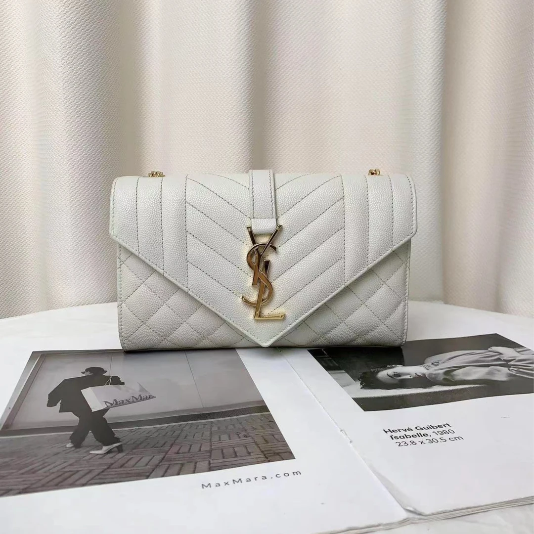全新未使用 YSL/圣罗兰 ysl信封新款小号白金荔枝纹/无公价/甄选