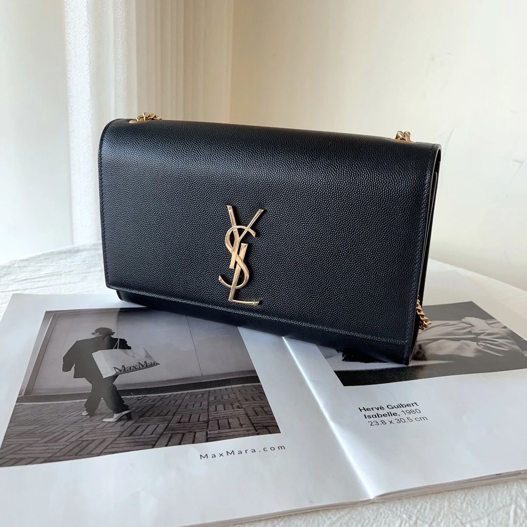 99新 YSL/圣罗兰 ysl kate中号黑金鱼子酱单肩斜挎包/优品