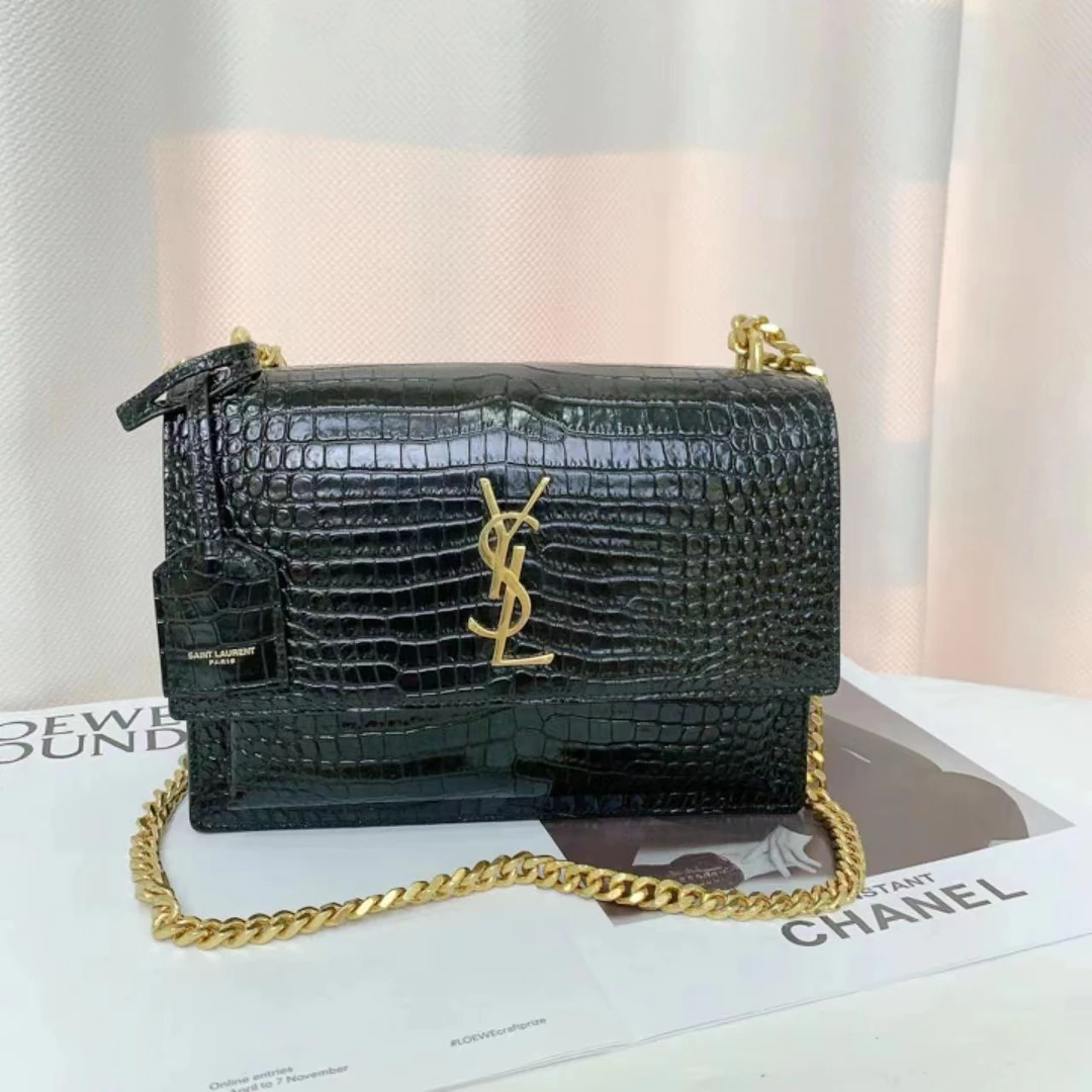 99新 YSL/圣罗兰 ysl日落中号黑金鳄压斜挎单肩包/公价无/甄选
