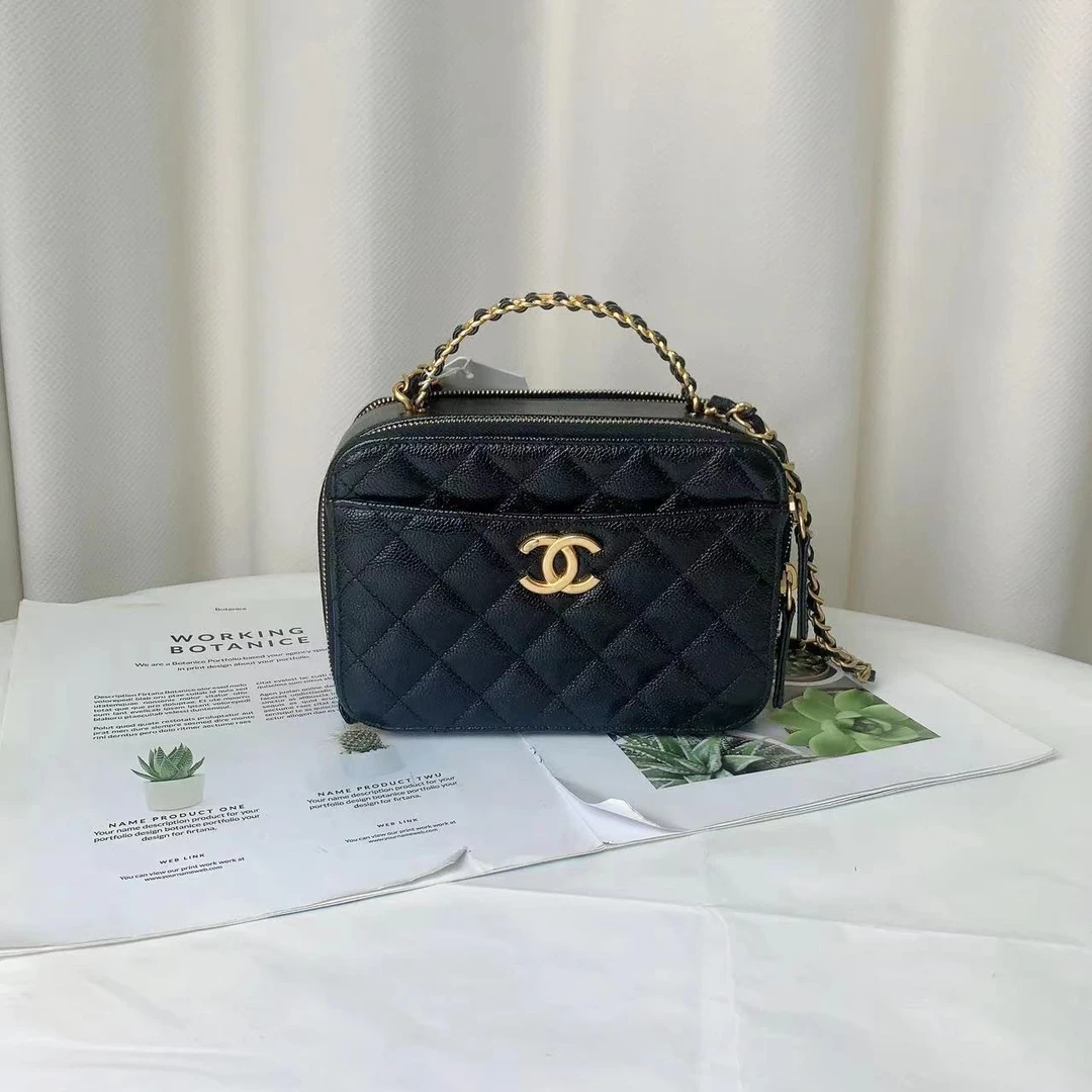 99新 Chanel/香奈儿 chanel香奈儿镂空手柄相机包黑金荔枝牛/甄选