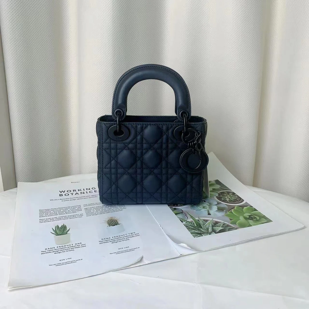 99新 DIOR/迪奥 戴妃三格磨砂黑手拎斜挎包/无公价/甄选