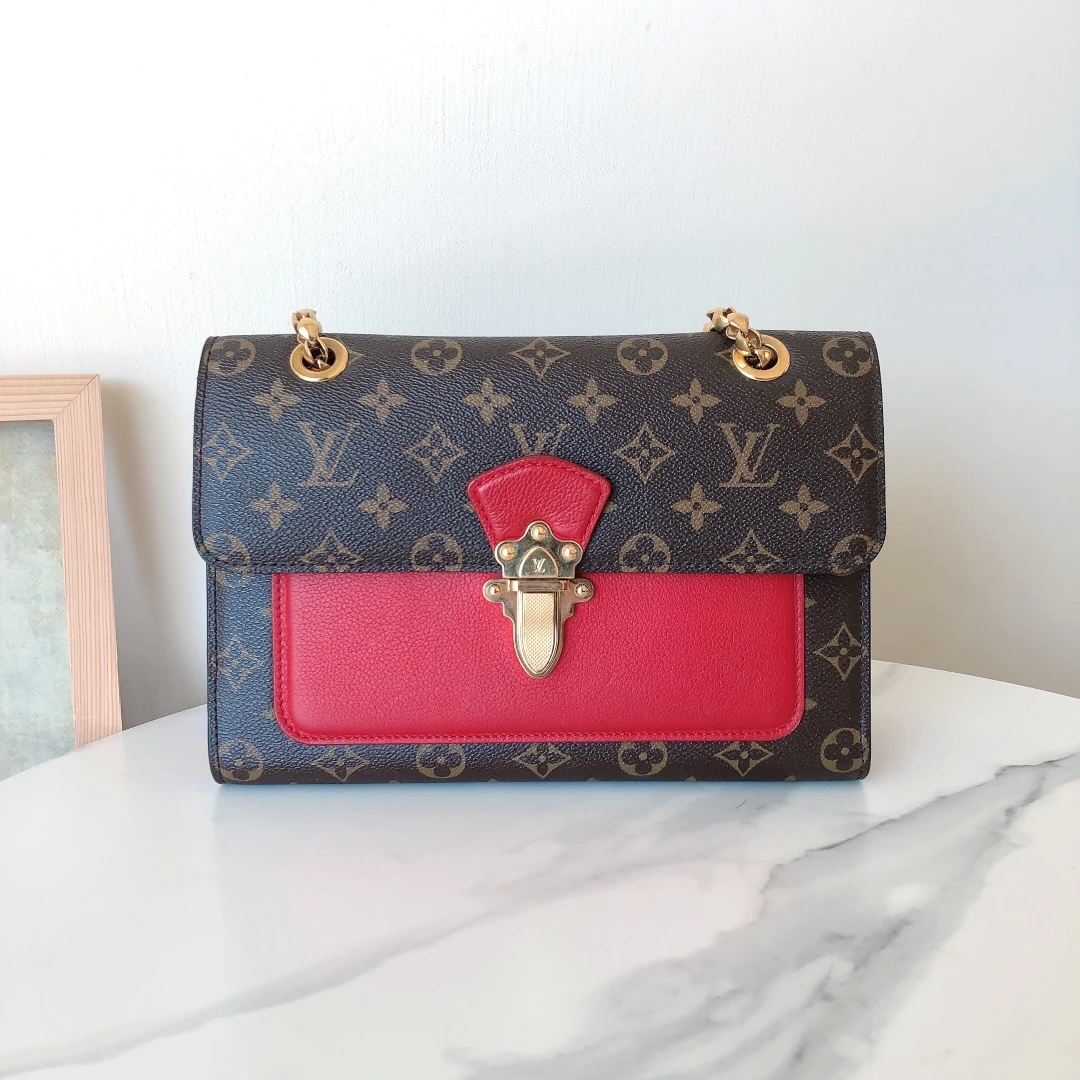 95新 LouisVuitton/路易威登 98新/lv维多利亚 芯片款红色包/甄选
