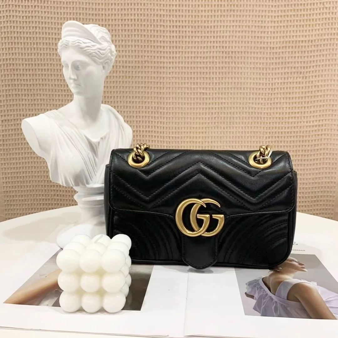 99新 GUCCI/古驰 Gucci古驰 marmont22黑金单肩包/甄选