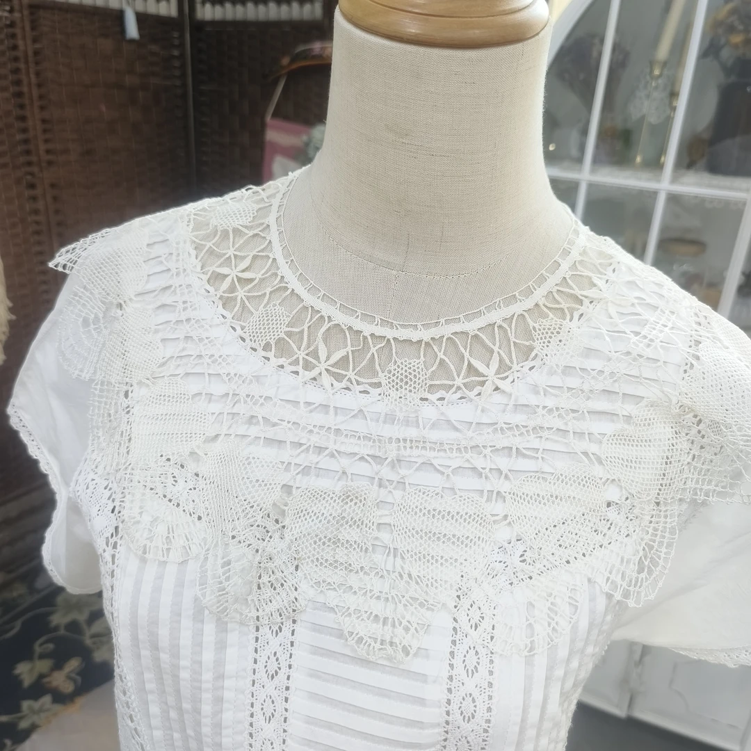E330  白色棒槌花边假领子45cm