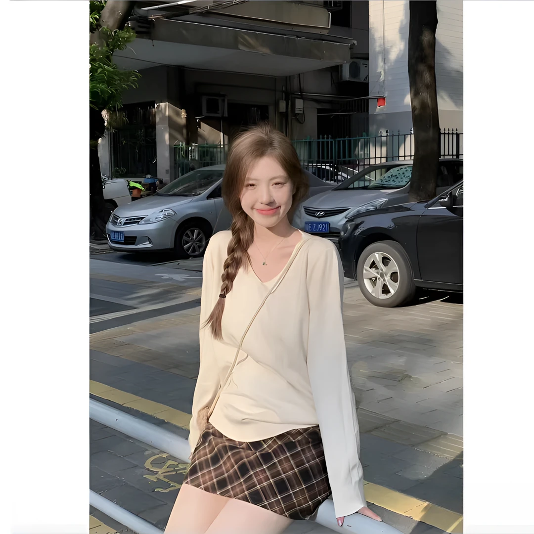 福利--秋冬装慵懒风宽松针织衫v领纯色打底舒适显瘦长袖上衣女