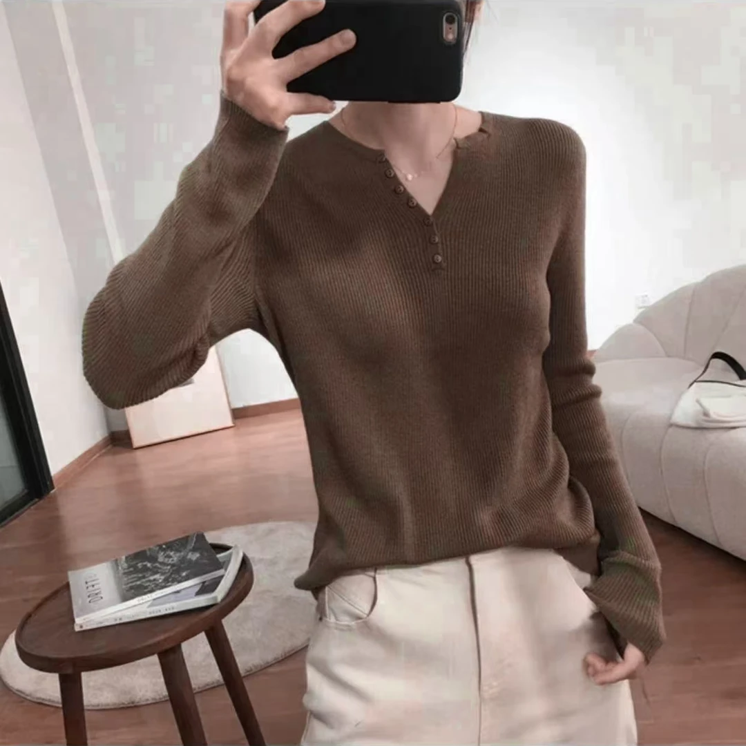 福利--拍下选择编码--秋冬新款百搭纯色长袖显瘦打底套头毛衣女