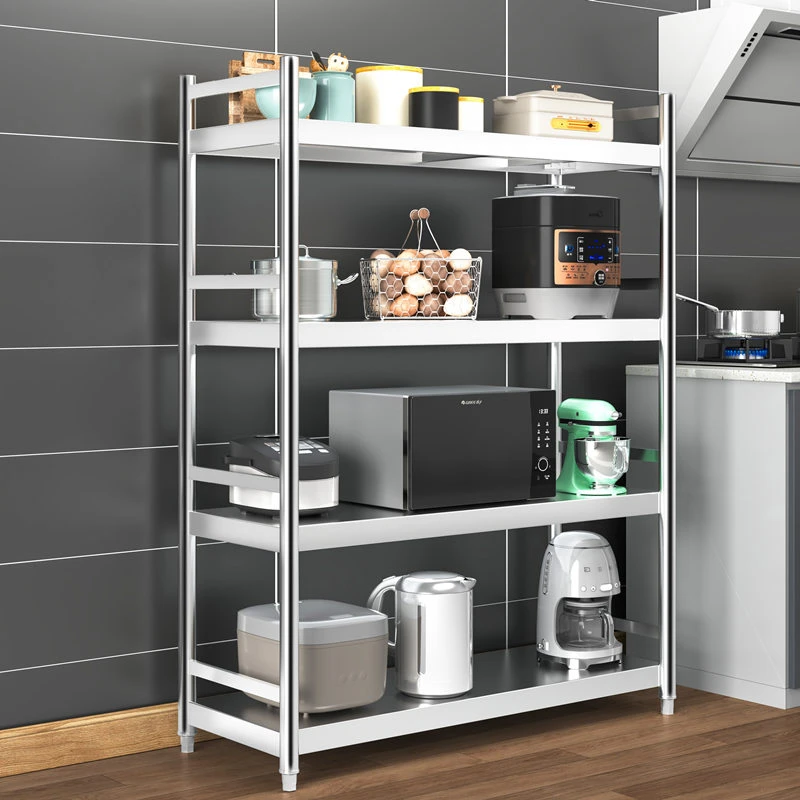 四层不锈钢厨房置物架多功能落地微波炉橱柜储物收纳工作台货架子