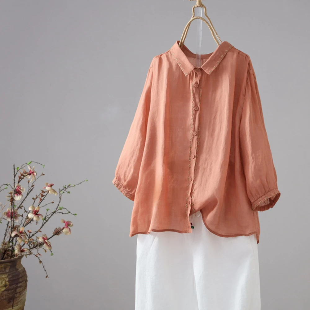 衬衫上衣休闲夏季复古宽松文艺立领