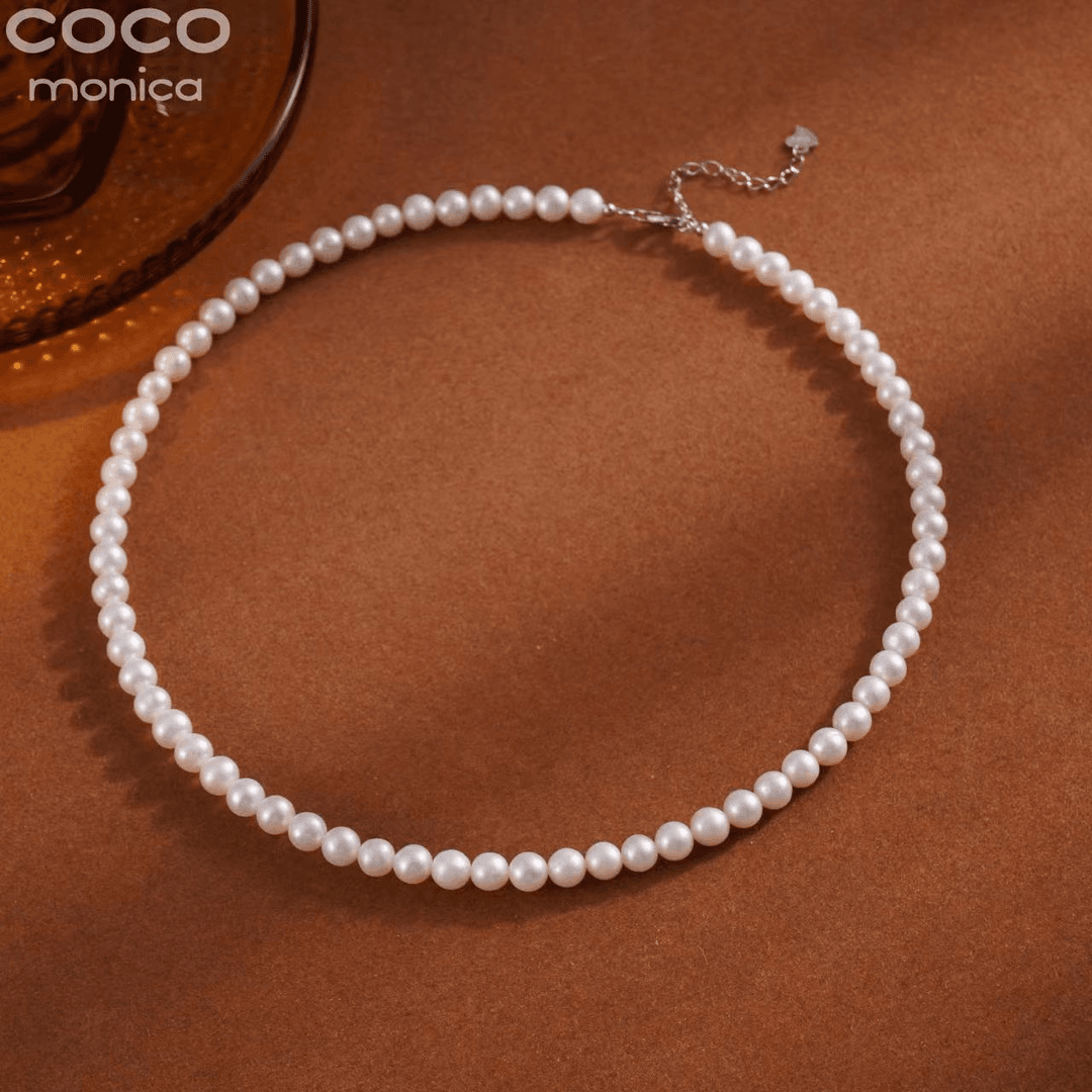 925银J-41正圆时尚百搭经典气质淡水镶嵌简约珍珠项链优雅