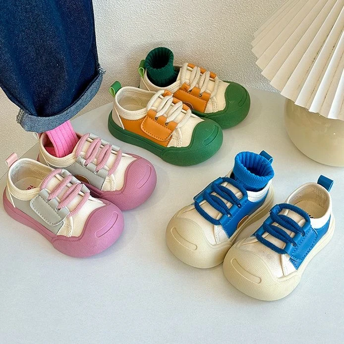 儿童2025年开口笑帆布鞋春秋季新男女童拼色板鞋软底防滑宝宝单鞋