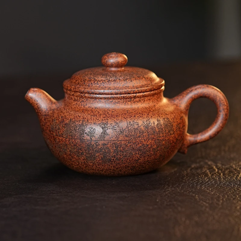 宜兴紫砂茶具  原矿龙骨金砂泥料刻绘一百单八将仿古茶壶