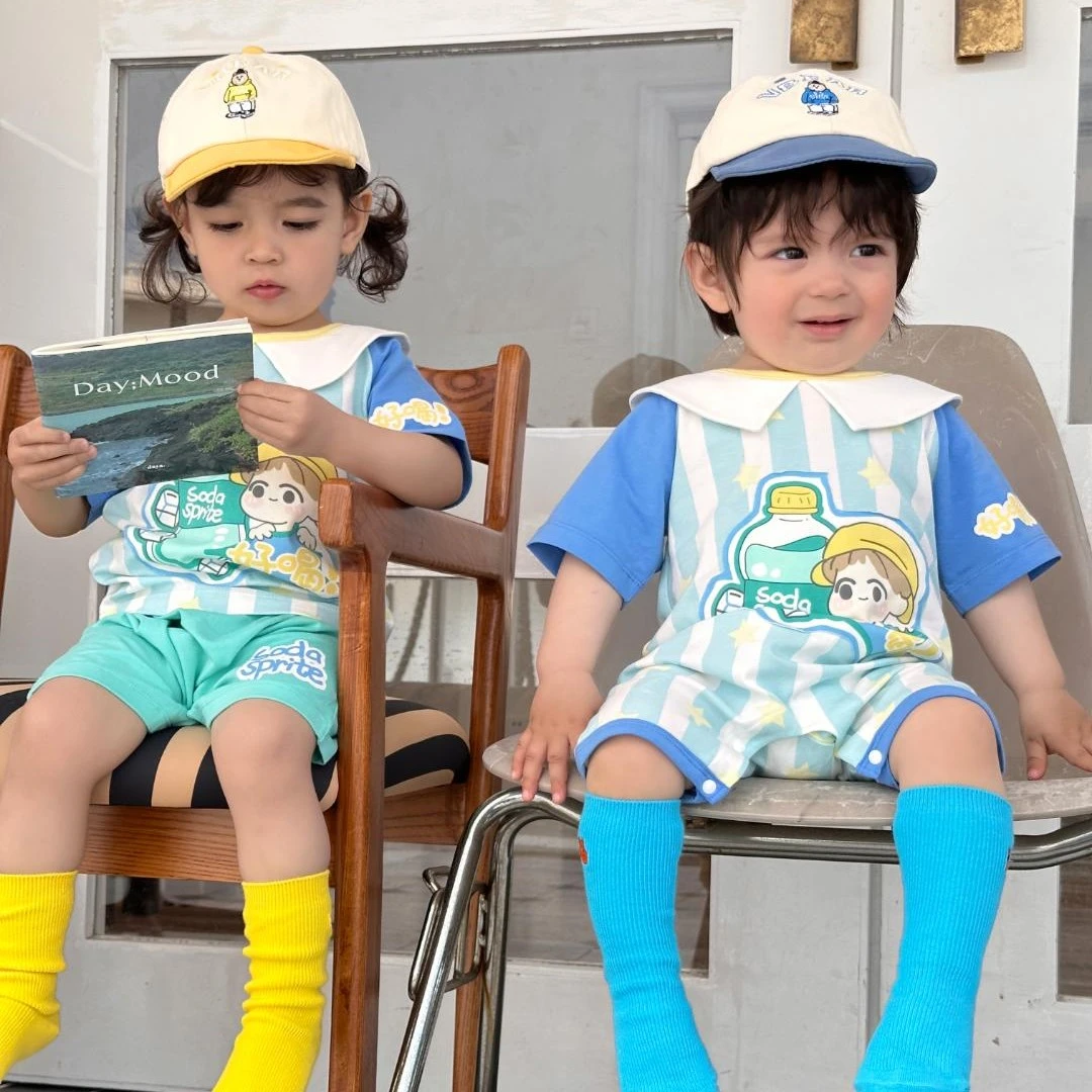 苏打牛奶卡通夏季莱卡宝宝A类儿童童装睡衣家居服纯棉233/326