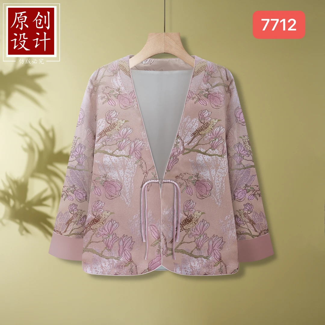 7712-3新中式国风盘扣印花休闲上衣外套