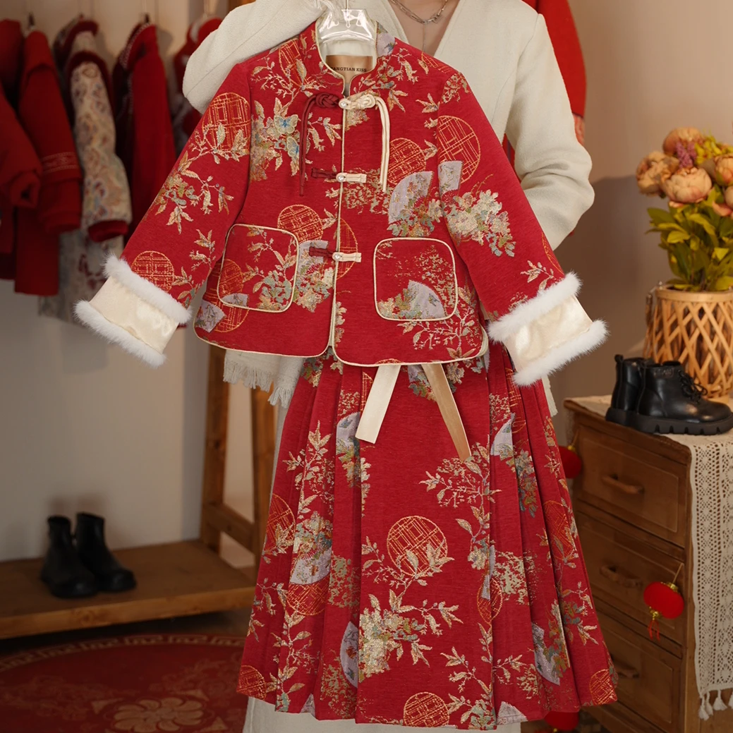 cangtian kiss红色时尚复古拜年服羽绒内胆高级中大童套装47Z6038