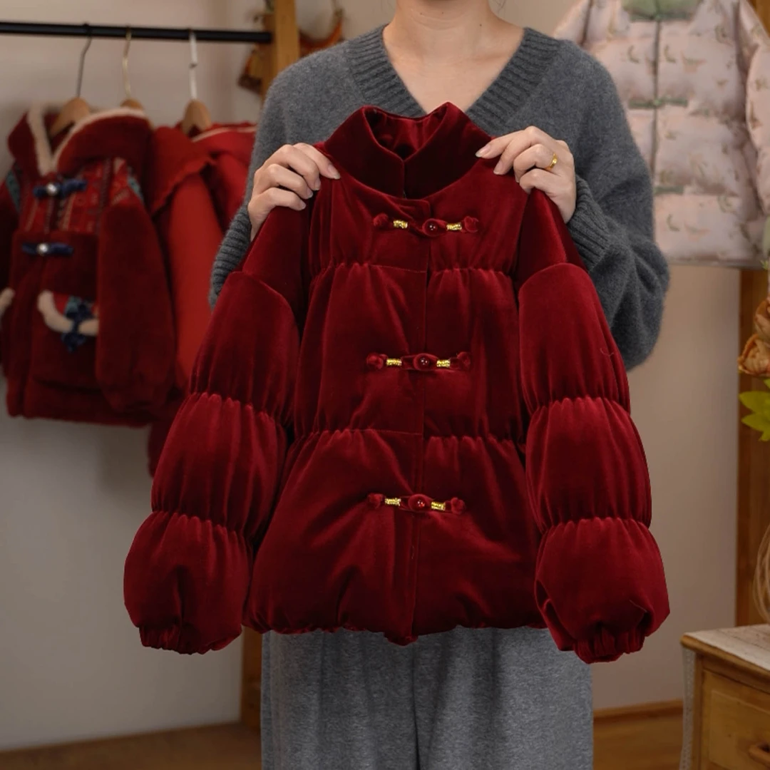 cangtian kiss【现货】小女孩复古红色女童加厚棉衣过年服51A6496