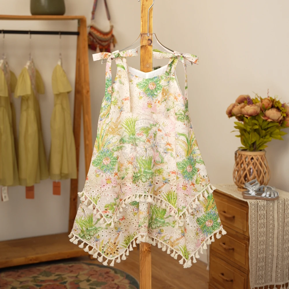 cangtian kiss【现货】女童时尚夏季2024新款印花高级连衣裙51L6221