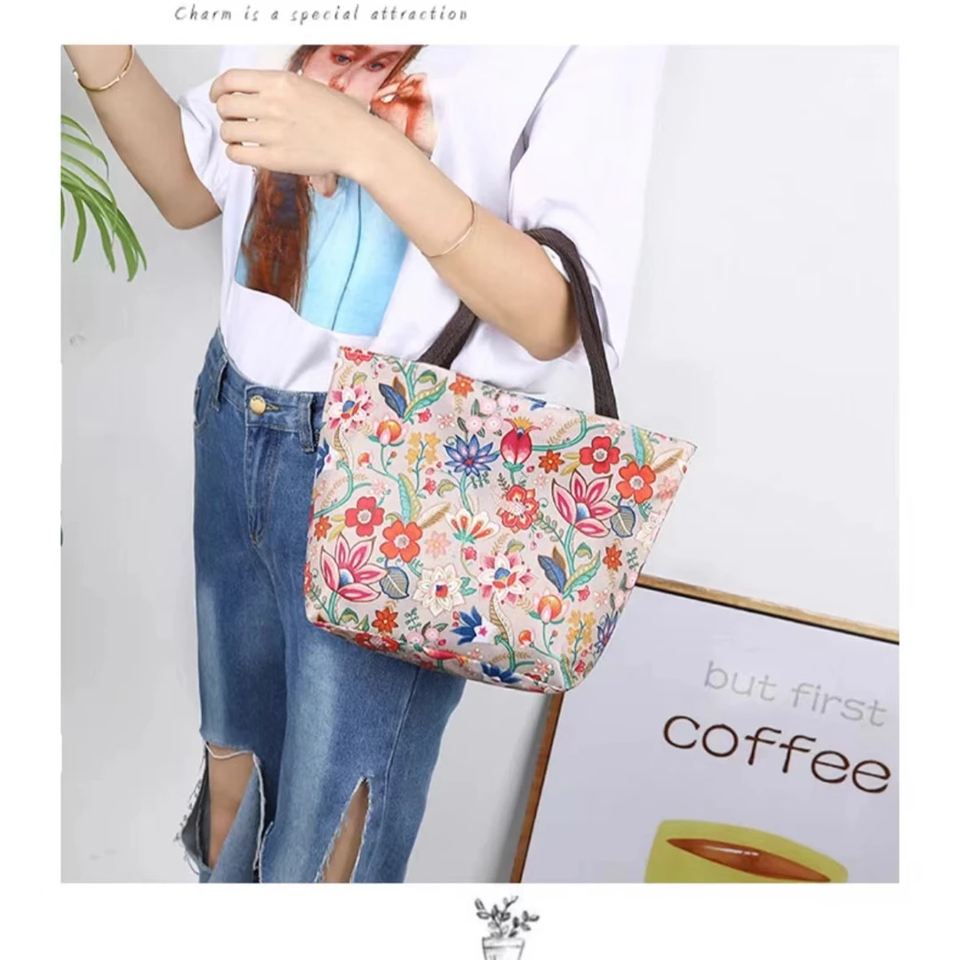 时尚休闲花朵女包手提包可爱便当包妈咪包手拎包印花单肩小布包