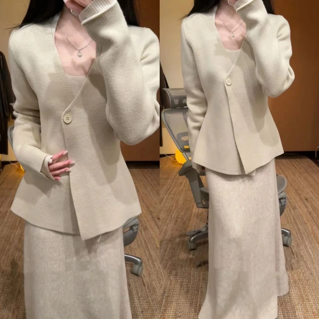 462一粒扣加厚法式外套毛衣