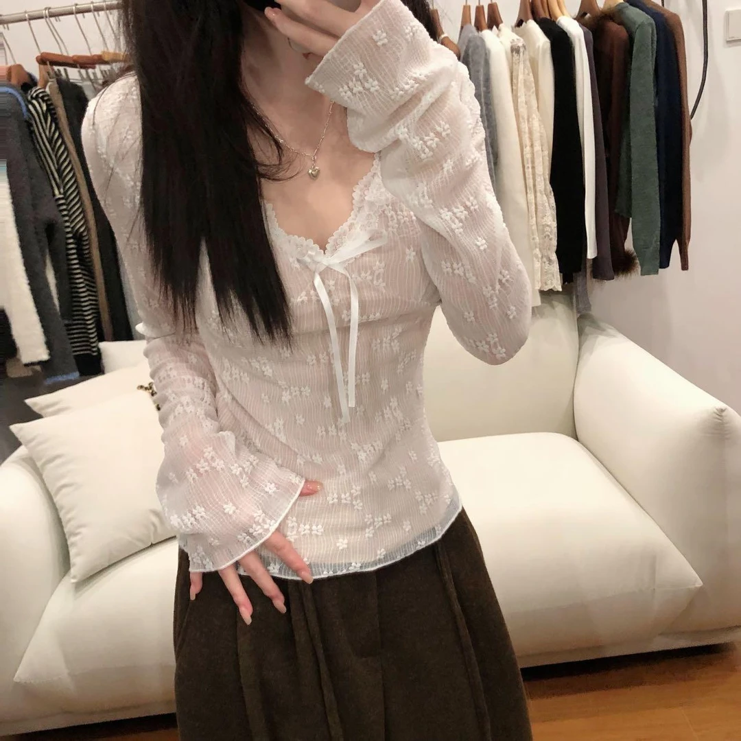 52136加绒内里蕾丝花纹肌理长袖打底衫