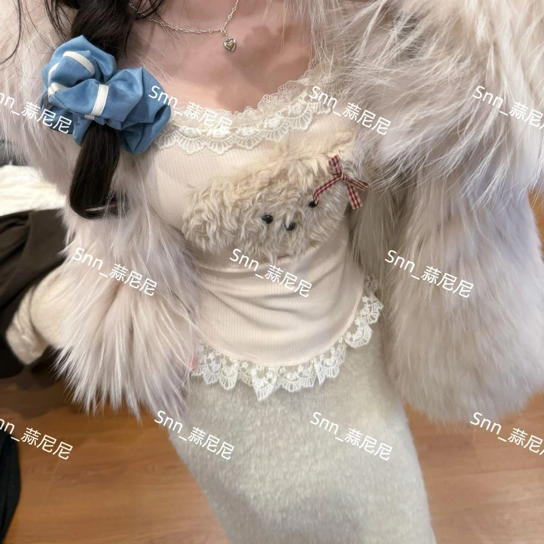 5961肩带可调小狗蕾丝拼接吊带背心