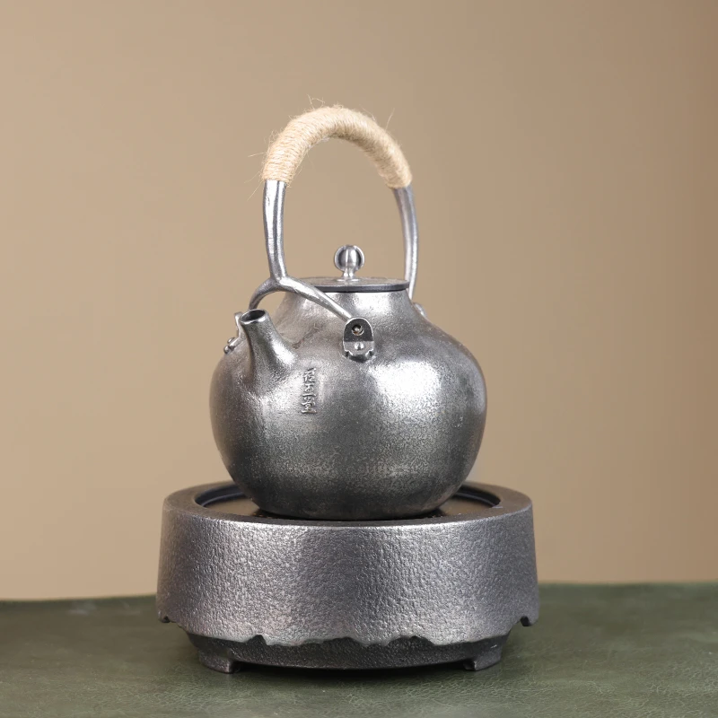 砂铁壶纯手工 砂铁三爪土瓶套装 1000CC煮水器铁壶提梁壶烧水