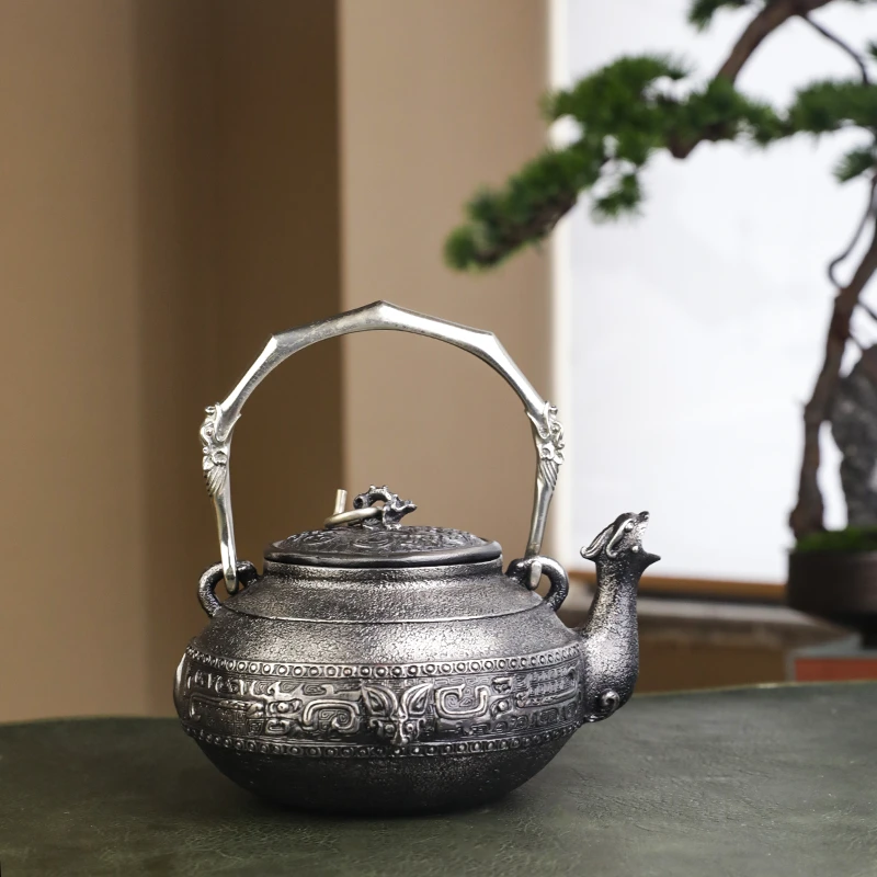 雨宫宗落款砂铁壶全手工 砂铁饕鬄兽口 1200CC煮水器铁壶