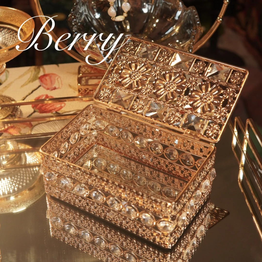 轻奢欧式精美水晶首饰盒桌面收纳戒指项链饰品盒梳妆台收纳摆件