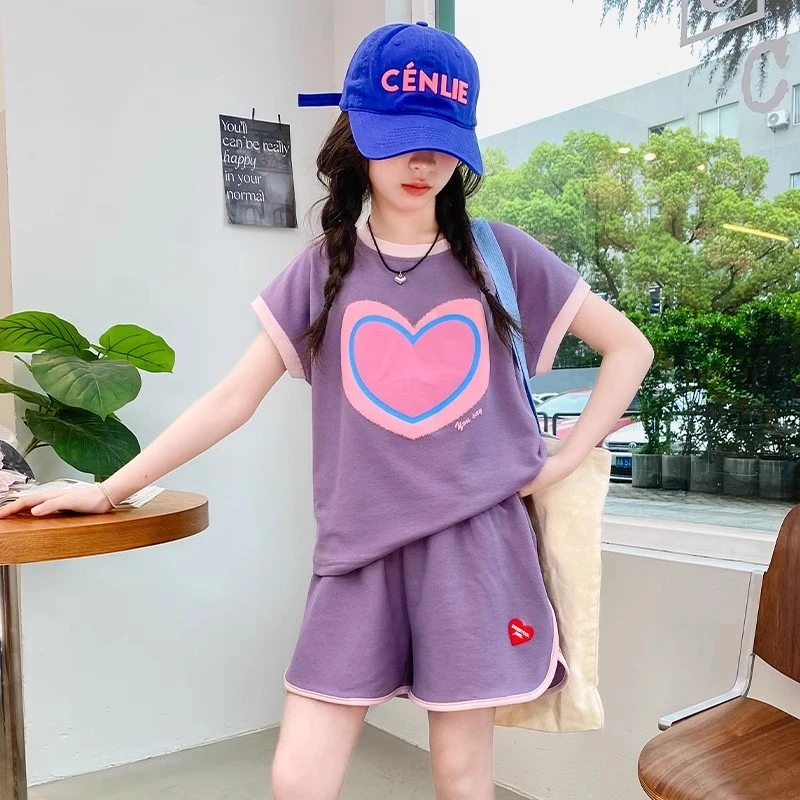 女童夏季休闲短袖短裤运动套装儿童小女孩韩系洋气跑步夏装中大童
