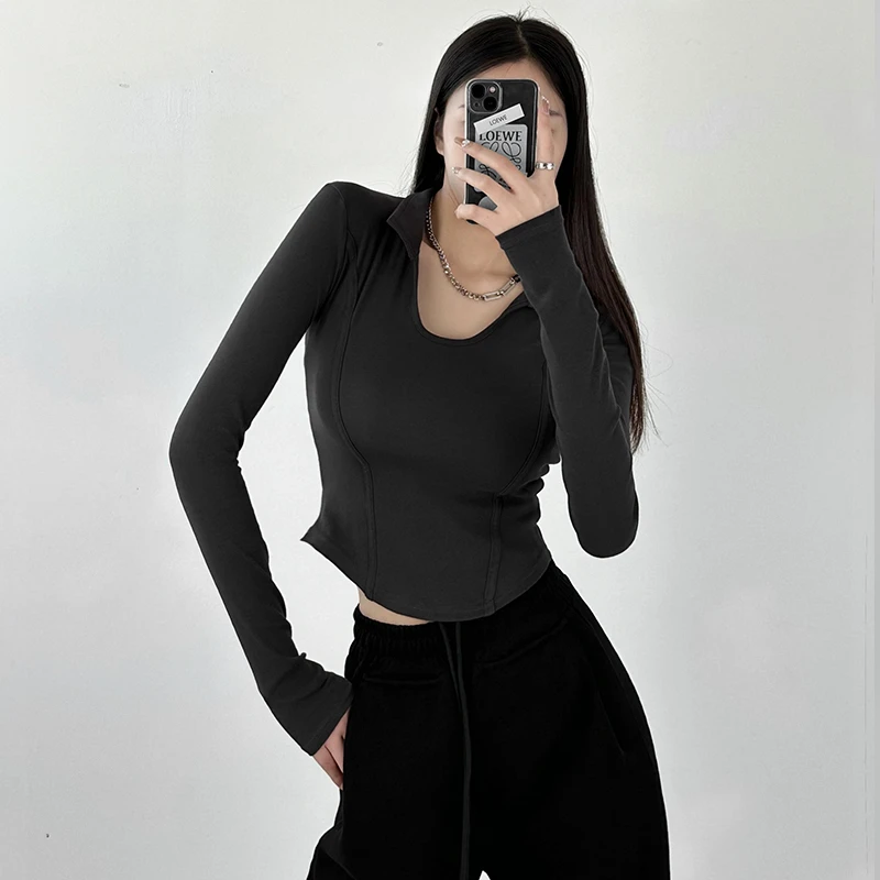 尹妃瑄美式正肩t恤女款夏季2024新款显瘦辣妹设计感小众短款上衣