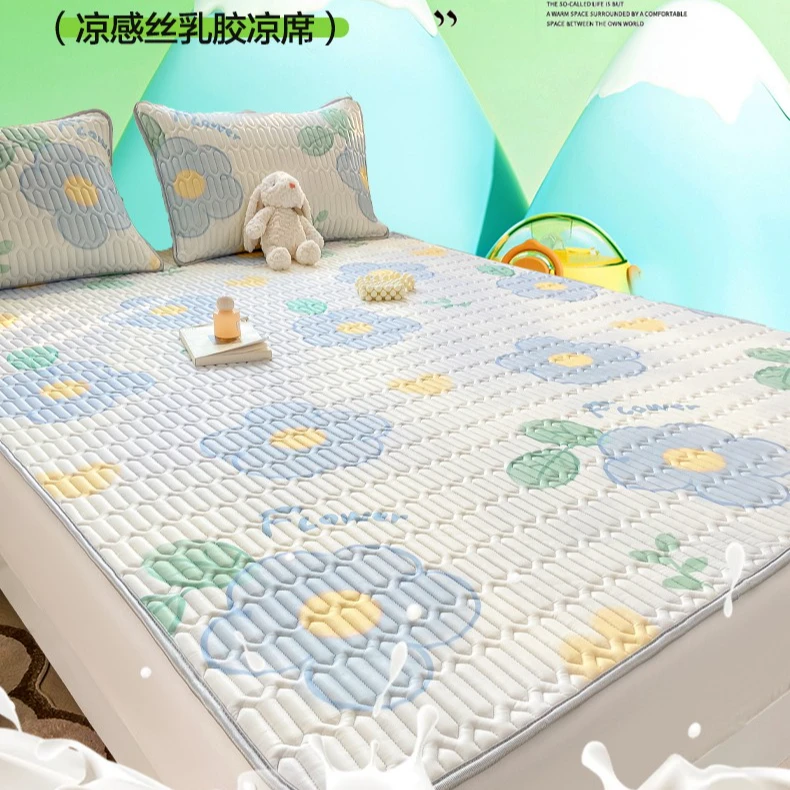 加厚清凉夏季A类小清新凉感丝乳胶凉席三件套夏被四件套绑带款席