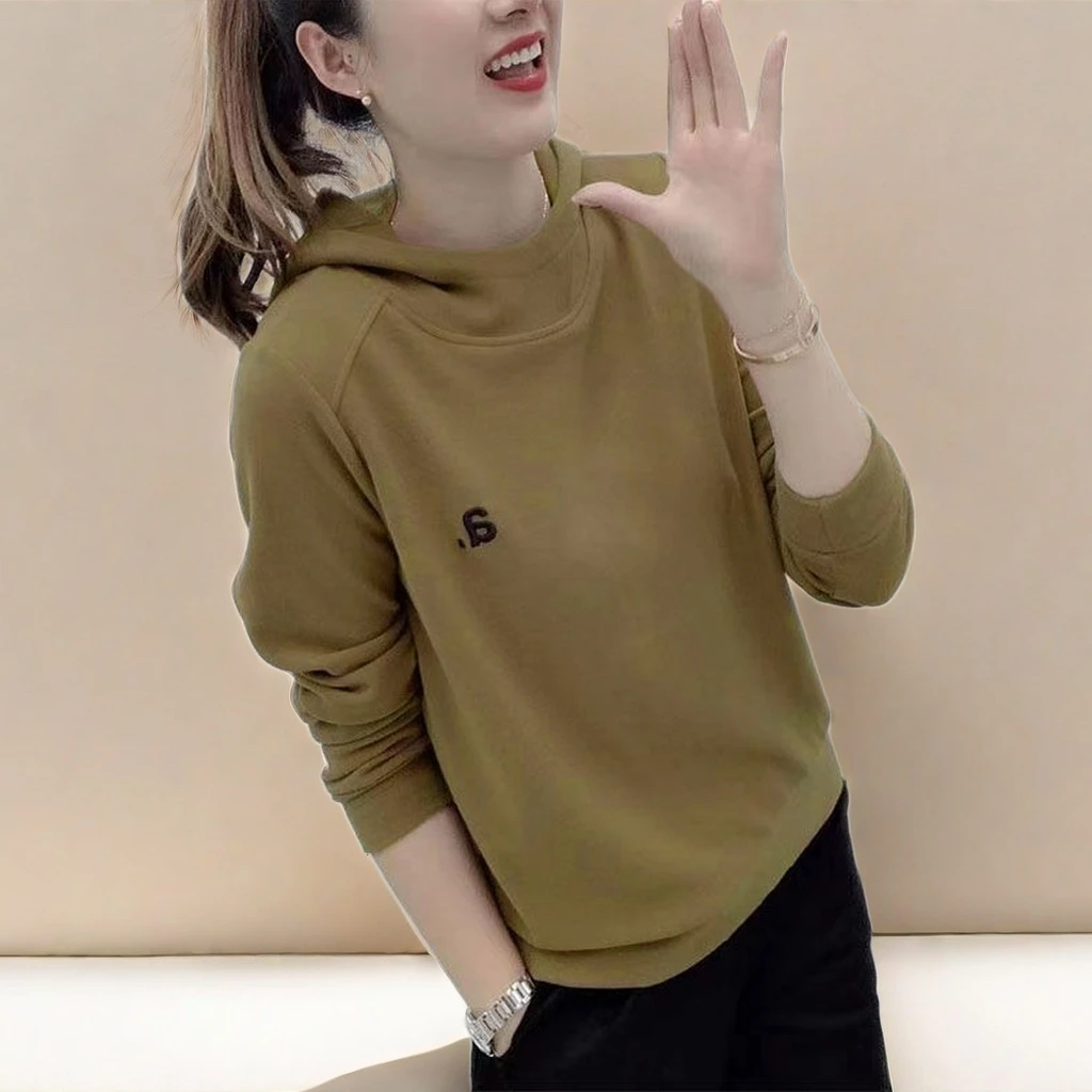 长袖连帽德绒卫衣女2025春秋新款双面绒韩版时尚简约百搭显瘦上衣